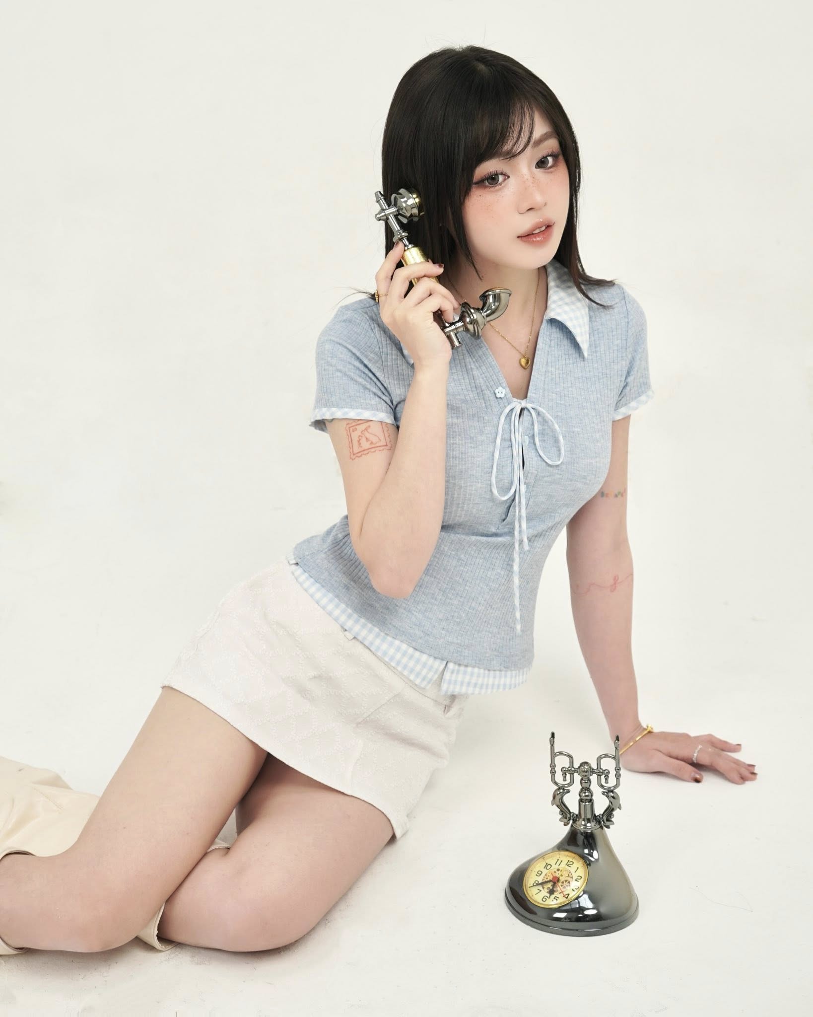 Áo Knit Gingham Blue — Uni by Heart